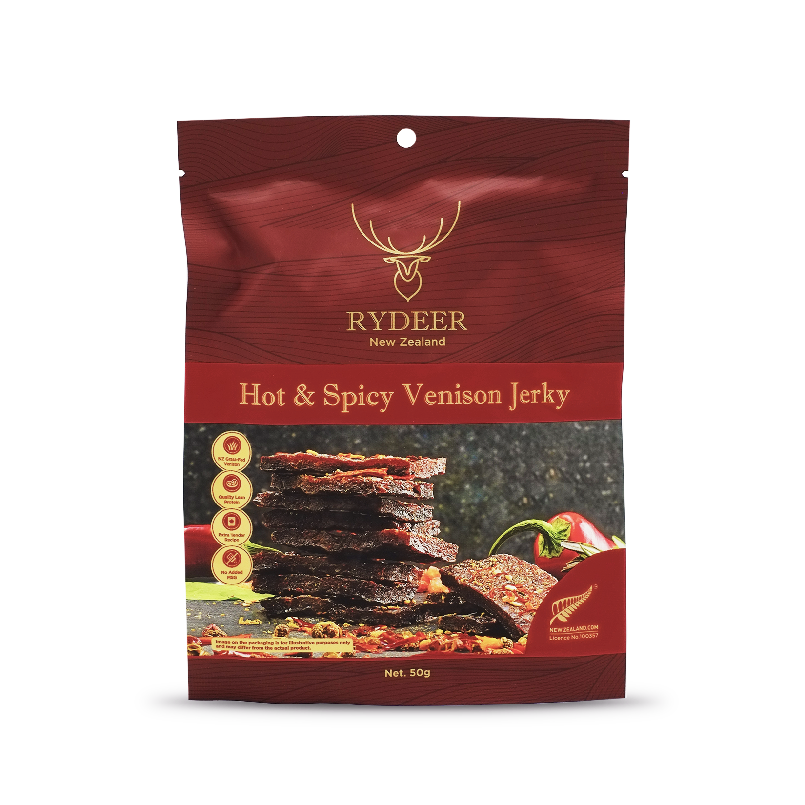 Rydeer Hot &amp; Spicy Venison Jerky 50g